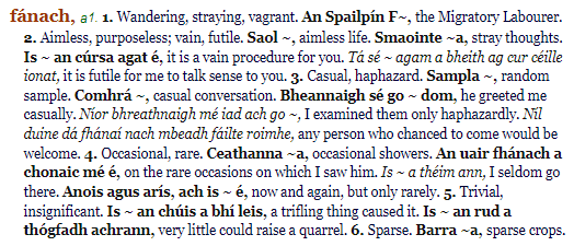 dictionary entry from teanglann.ie for fanach